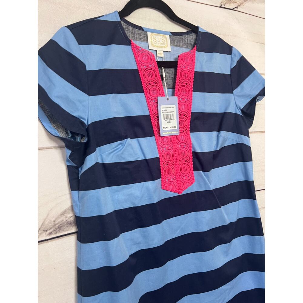 Sail to Sable Blue and Pink Striped Midi Dress - Picture 5 of 6